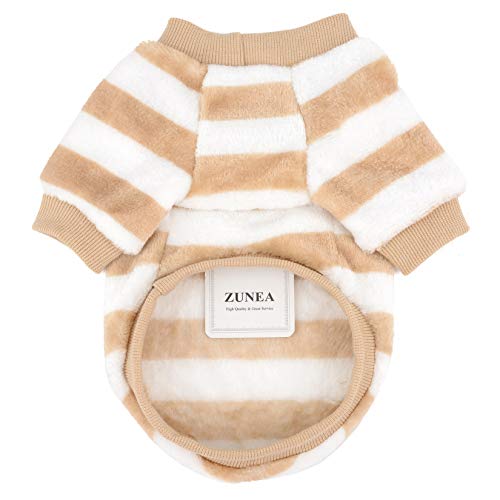 ZUNEA Jerséis Invierno para Perro Pequeño Forro Polar Invierno Abrigos Chaquetas para Cachorros a Rayas Supersuave Ropa para Climas Fríos para Mascotas Chihuahua Gatos Perros Niñas Niños Marrón L