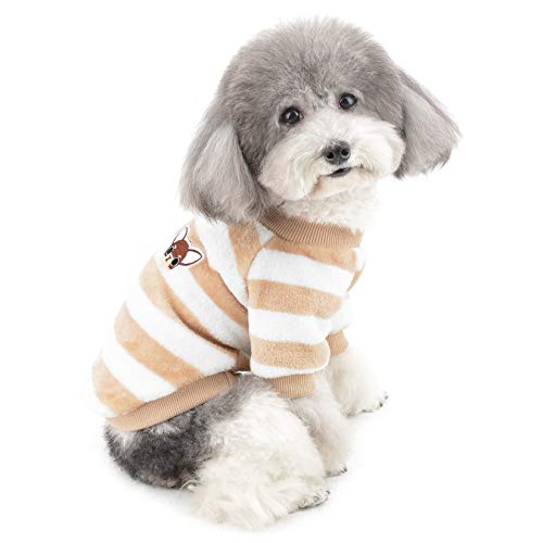 ZUNEA Jerséis Invierno para Perro Pequeño Forro Polar Invierno Abrigos Chaquetas para Cachorros a Rayas Supersuave Ropa para Climas Fríos para Mascotas Chihuahua Gatos Perros Niñas Niños Marrón L