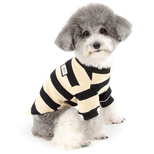 Zunea Jerséis para Perros Pequeños Abrigos Invierno Cálido Suéter Cachorros Ropa de Punto Sudaderas de Algodón Suave a Rayas Mascotas Chaqueta Ropa para Perros Chihuahua Niña Niño Negro L