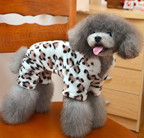 ZUNEA Leopard Terciopelo Suave pequeño Perro Gato Pijama Mono con Capucha de Invierno cálido Perrito Mascota Abrigo Traje de Neopreno cómodo Bichon Poodle Ropa Trajes M