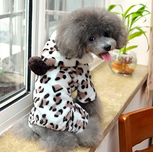 ZUNEA Leopard Terciopelo Suave pequeño Perro Gato Pijama Mono con Capucha de Invierno cálido Perrito Mascota Abrigo Traje de Neopreno cómodo Bichon Poodle Ropa Trajes M