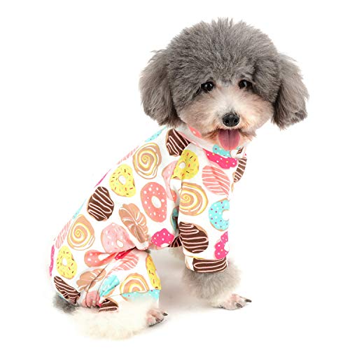 Zunea Mono de pijama para perro pequeño, de algodón suave, adorable, estampado de donut, ropa de dormir de cuatro patas, para mascotas, gatos, cachorros, XXL