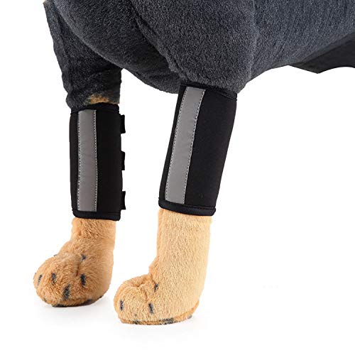 Zunea Perro Canine Pierna Delantera Wrap Protector Reflectante Leg Manga de compresión Wound Protector Soporte de muñeca para Estabilidad, Lesiones y curación de esguince Negro M