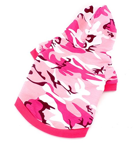 Zunea Ropa para perros pequeños para mujeres de verano camuflaje patrón camisa sudadera con capucha jersey rosa (XL)