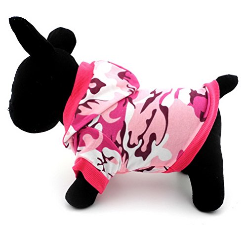 Zunea Ropa para perros pequeños para mujeres de verano camuflaje patrón camisa sudadera con capucha jersey rosa (XL)