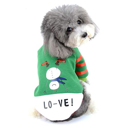 Zunea Ropa para Perros Pequeños Sudadera de Invierno con Diseño de Muñeco de Nieve Algodón Acolchada para Cachorros para Mascotas Perros Niñas Niños Chihuahua Yorkshire Verde L