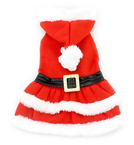 ZUNEA Santa Claus Pequeño Perro Disfraz de Gato Navidad Mascota Cachorro Vestido de Invierno Chaqueta de Abrigo de Lana Caliente con Capucha Chihuahua Ropa Rojo L