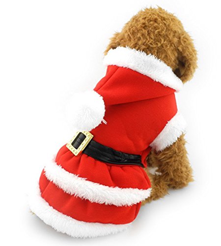 ZUNEA Santa Claus Pequeño Perro Disfraz de Gato Navidad Mascota Cachorro Vestido de Invierno Chaqueta de Abrigo de Lana Caliente con Capucha Chihuahua Ropa Rojo L