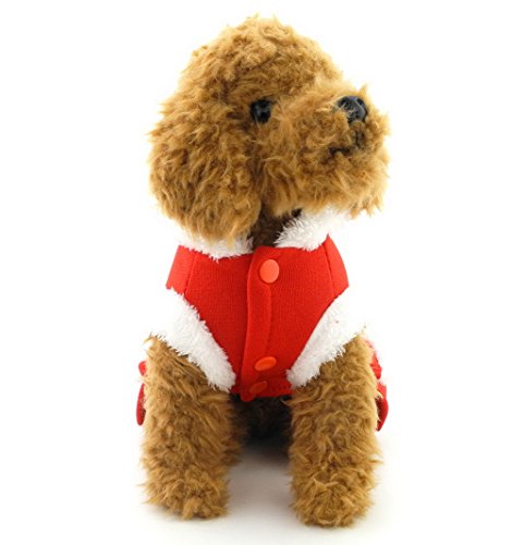 ZUNEA Santa Claus Pequeño Perro Disfraz de Gato Navidad Mascota Cachorro Vestido de Invierno Chaqueta de Abrigo de Lana Caliente con Capucha Chihuahua Ropa Rojo L