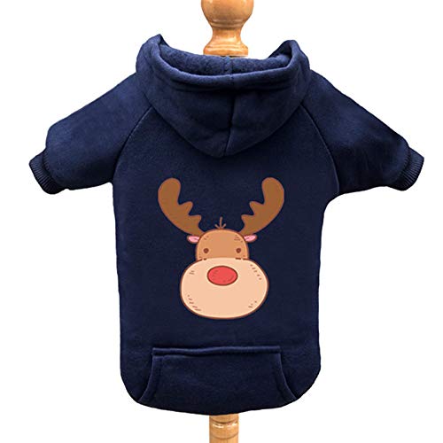 ZZ Ropa para Mascotas,Navyblue-Antlers Invierno Ropa De Perro Sudadera, Cómoda Ropa De Perro Caliente Gato Sudadera con Capucha para Perros, L