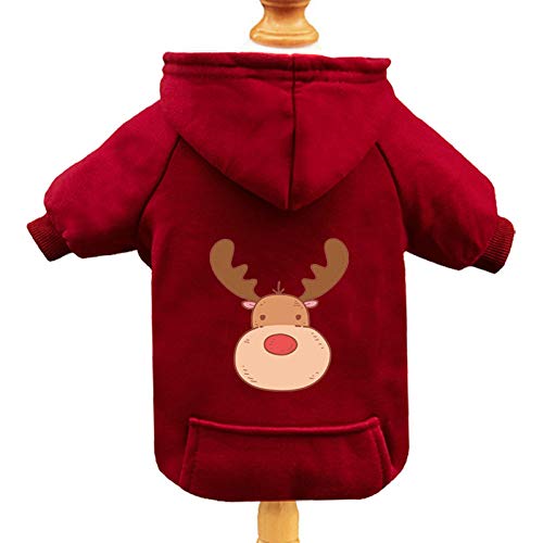 ZZ Ropa para Mascotas,Red-Antlers Invierno Ropa De Perro Sudadera, Cómoda Ropa De Perro Caliente Suéter con Capucha para Perros, L